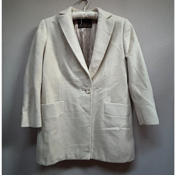 Vintage Martin's Womens Large Blazer Coat Jacket Pure Cashmere 3/4 Sleeve Beige - Picture 1 of 9